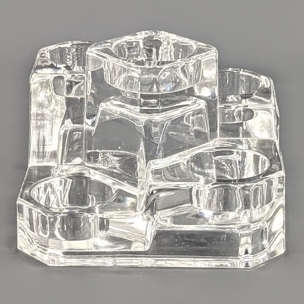 Heavy Clear Glass 5 Tiered Votive Taper Candle Holder Brutalist Geometric 6x6x4